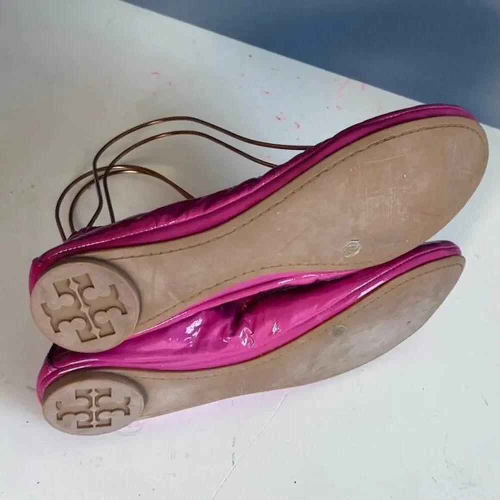 Tory Burch ballet flats size 7 pink Mini Packable patent leather lightweight‎